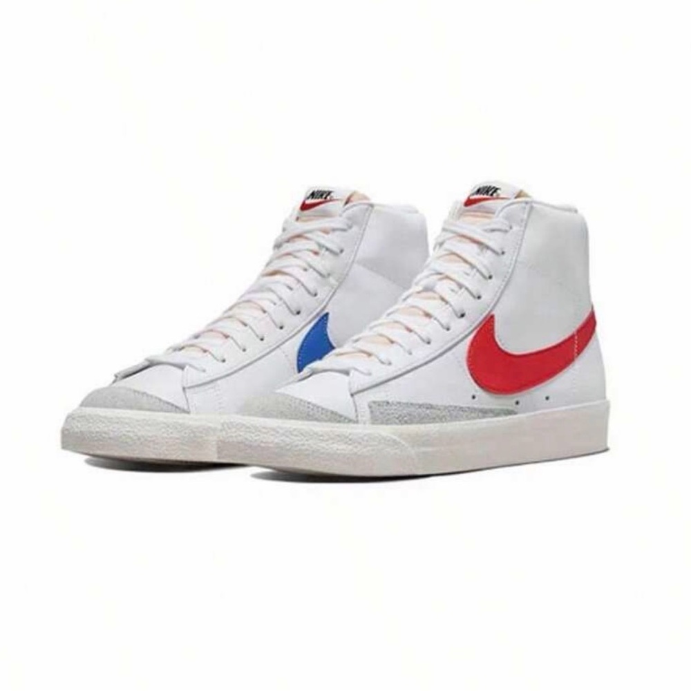 Nike Men’s High-Top Sneakers – White with Red & Blue Swoosh